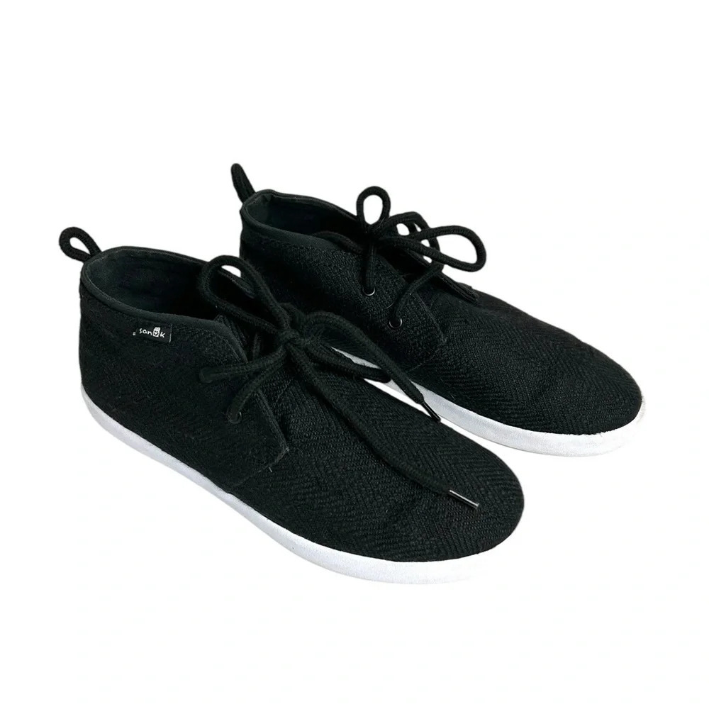 Sanuk Textile Lace Up Comfort Shoe Sneaker Mid Height Black Men's Size 7 EUC
